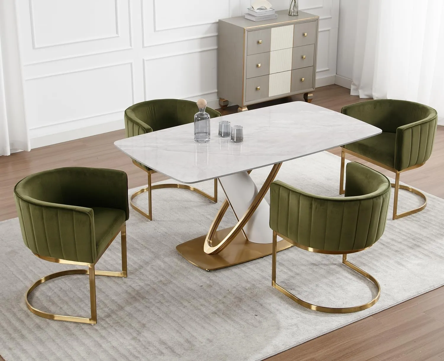 Kmax Velvet Dining Chairs Set of 4 Modern Barrel Arm Chairs with Golden Frame Upholstered Kitchen Chairs for Living Room, Dining Room, Hotel, Olive Green, Olive Green
