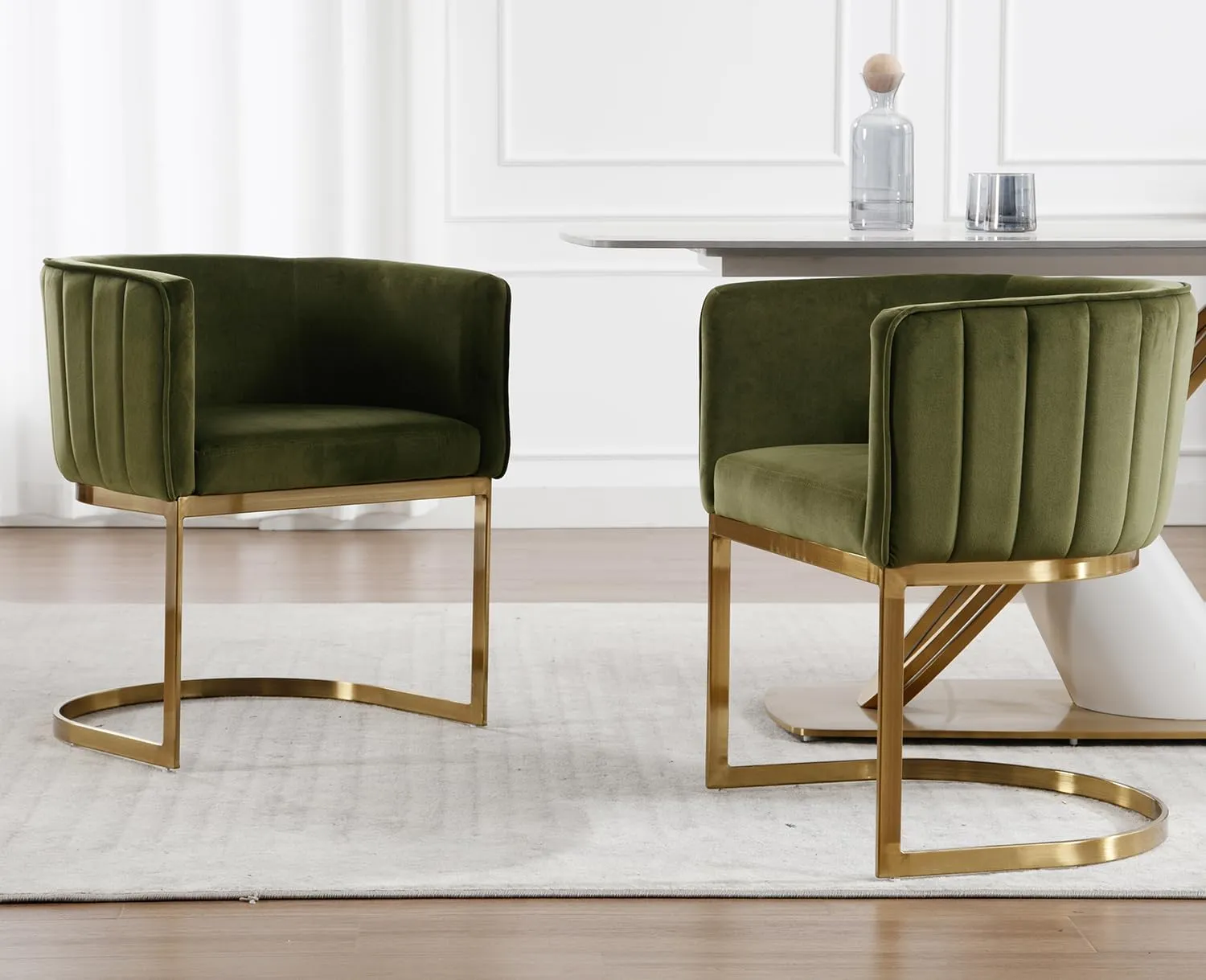 Kmax Velvet Dining Chairs Set of 4 Modern Barrel Arm Chairs with Golden Frame Upholstered Kitchen Chairs for Living Room, Dining Room, Hotel, Olive Green, Olive Green