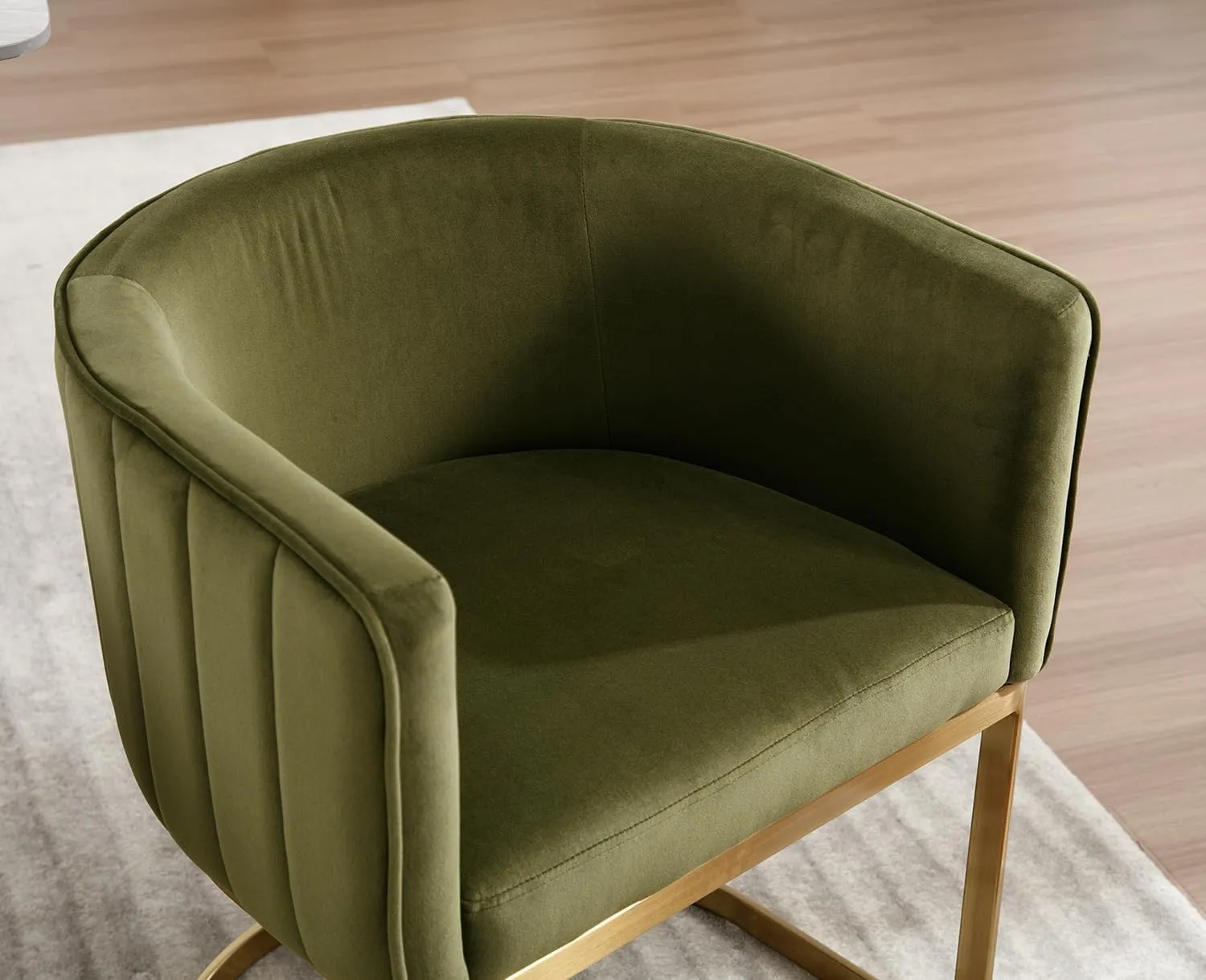 Kmax Velvet Dining Chairs Set of 4 Modern Barrel Arm Chairs with Golden Frame Upholstered Kitchen Chairs for Living Room, Dining Room, Hotel, Olive Green, Olive Green
