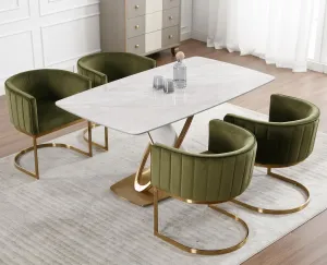 Kmax Velvet Dining Chairs Set of 4 Modern Barrel Arm Chairs with Golden Frame Upholstered Kitchen Chairs for Living Room, Dining Room, Hotel, Olive Green, Olive Green