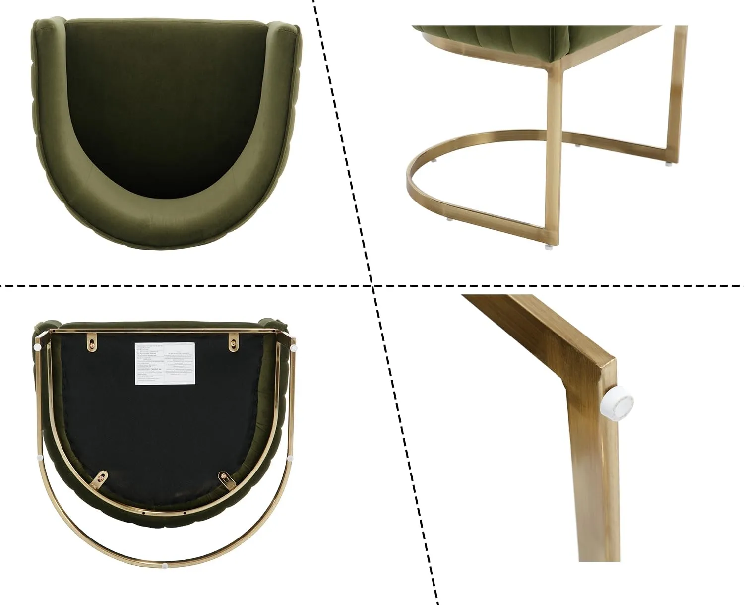 Kmax Velvet Dining Chairs Set of 4 Modern Barrel Arm Chairs with Golden Frame Upholstered Kitchen Chairs for Living Room, Dining Room, Hotel, Olive Green, Olive Green