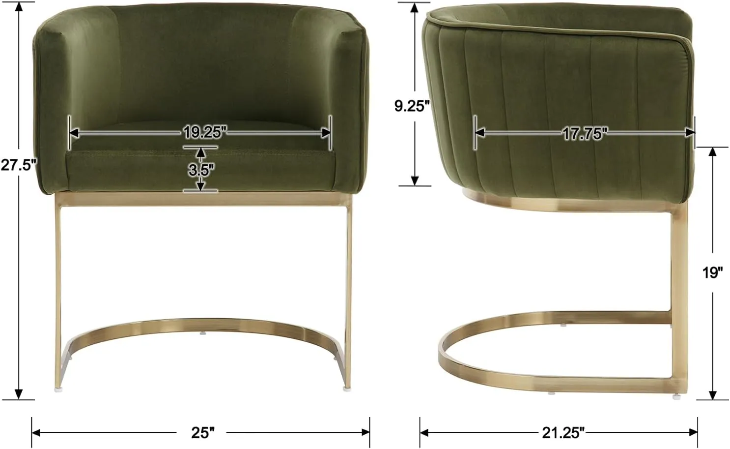 Kmax Velvet Dining Chairs Set of 4 Modern Barrel Arm Chairs with Golden Frame Upholstered Kitchen Chairs for Living Room, Dining Room, Hotel, Olive Green, Olive Green