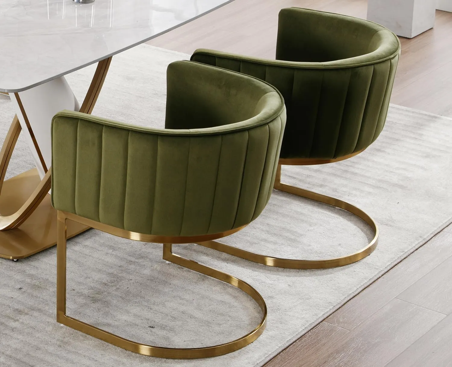 Kmax Velvet Dining Chairs Set of 4 Modern Barrel Arm Chairs with Golden Frame Upholstered Kitchen Chairs for Living Room, Dining Room, Hotel, Olive Green, Olive Green