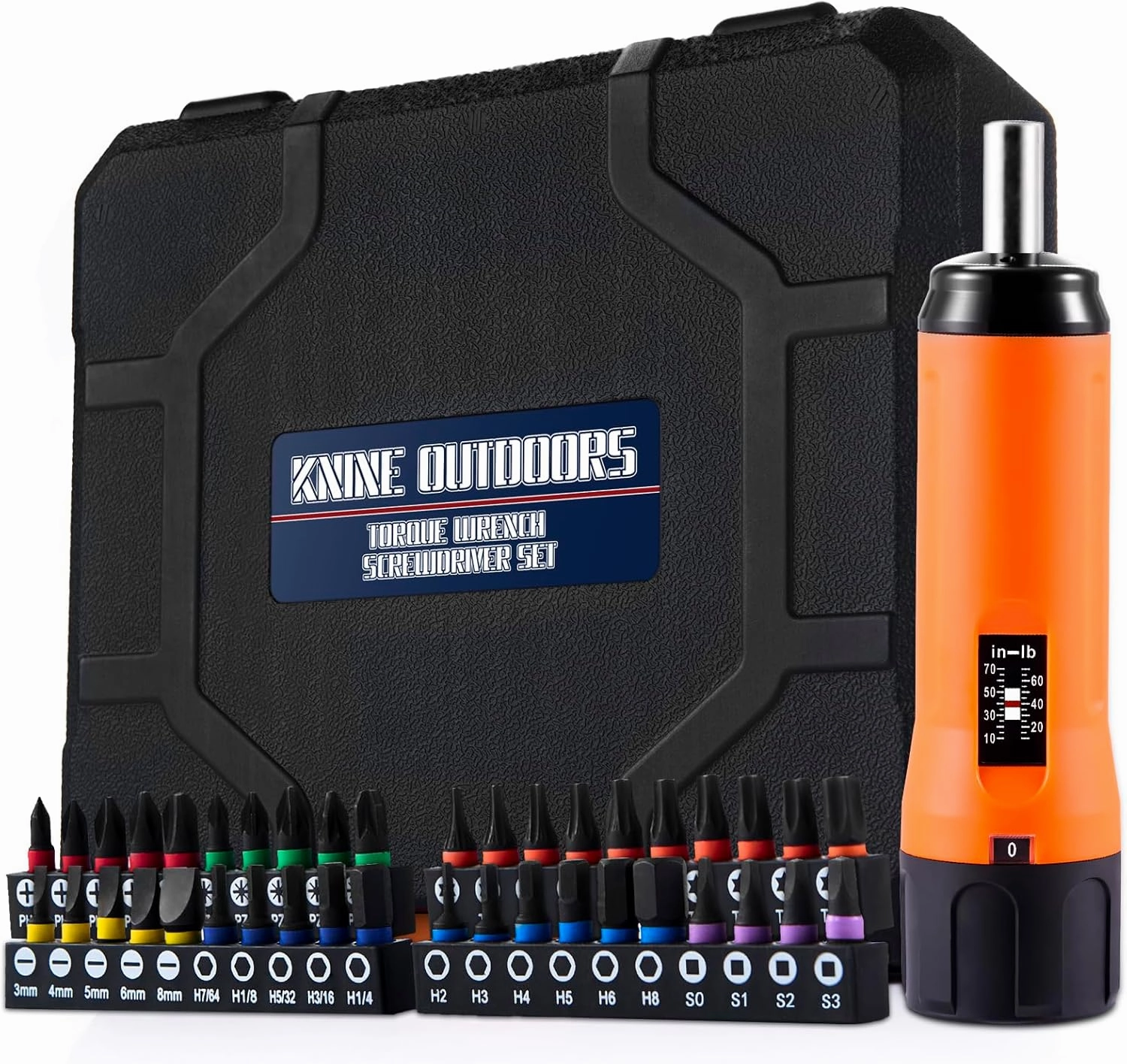 KNINE OUTDOORS Torque Screwdriver Wrench Driver Set 10-70 Inch Pounds lbs for Maintenance with T-bar Handle, 40 Hex Bits, 1/4" Socket, Shaft Extension, For Tools, Bike Repairing and Mounting (Orange)