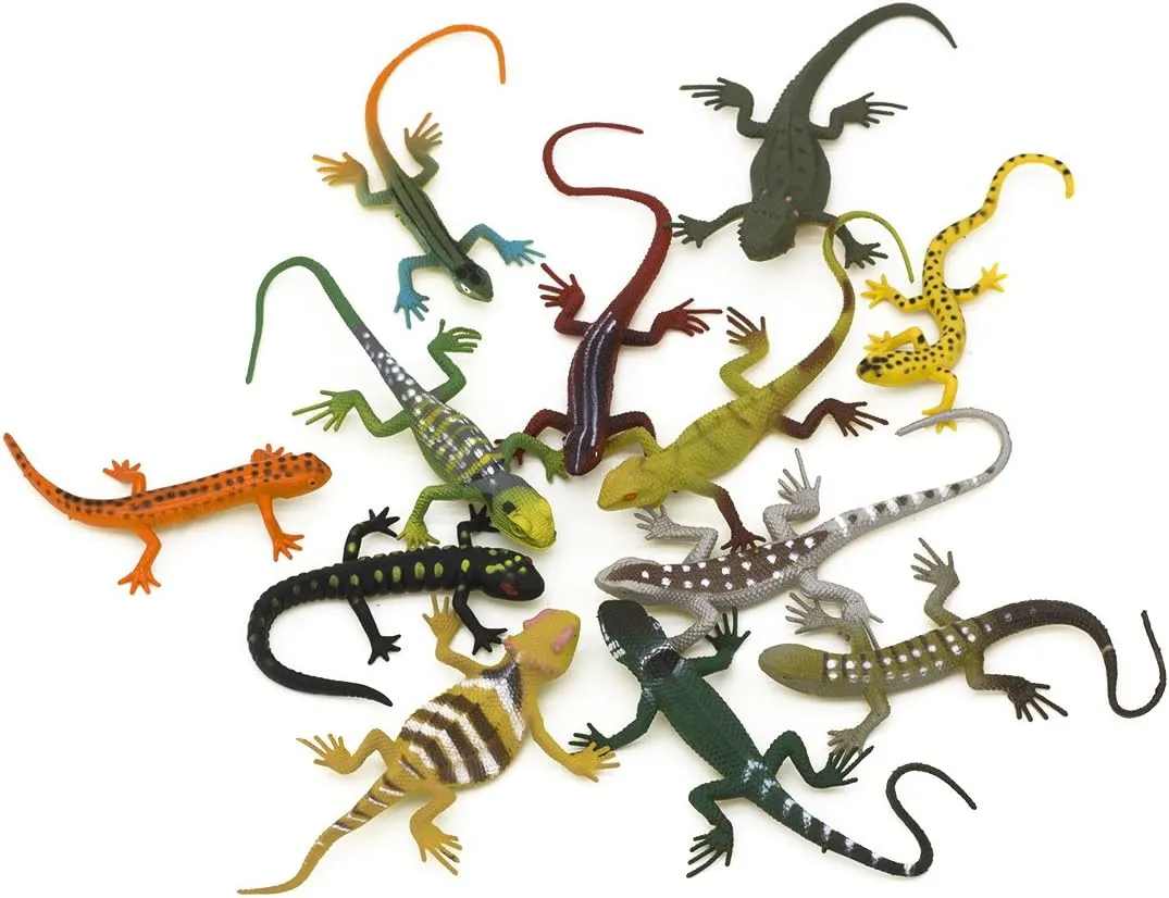 Kvvdi 12pcs 5 Inch Colorful Fake Plastic Lizard Toys Action Figure Reptile Toy Lizards Realistic Favors