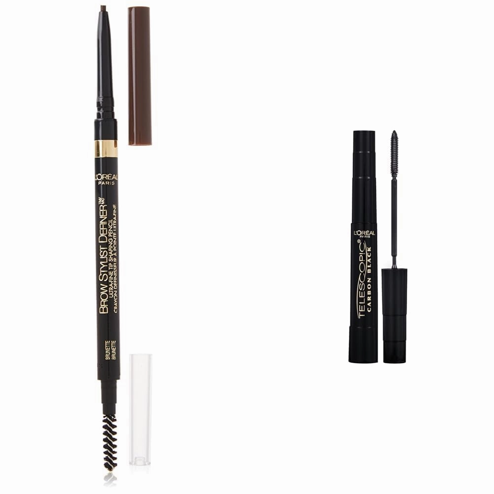 L'Oreal Paris Makeup Brow Stylist Definer Ultra-Fine Mechanical Pencil 0.003 Ounce and Telescopic Original Lengthening Mascara 0.27 Fl Oz