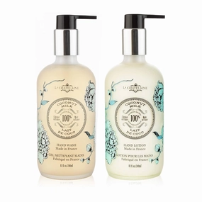 La Chatelaine Hand Wash & Lotion Set | Sulfate Free | Frosted Glass Bottles | Nourishing Shea Butter Formula | Natural and Organic | Made in France | 2 x 8.1 oz. (Coconut Milk)