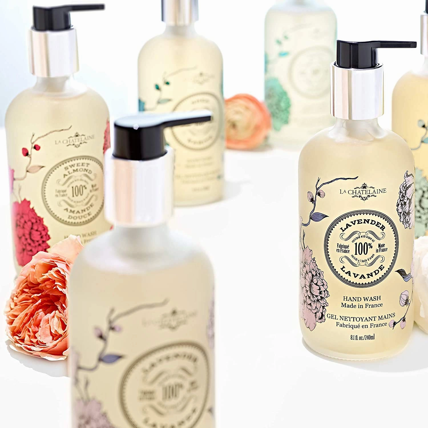 La Chatelaine Hand Wash & Lotion Set | Sulfate Free | Frosted Glass Bottles | Nourishing Shea Butter Formula | Natural and Organic | Made in France | 2 x 8.1 oz. (Gardenia)