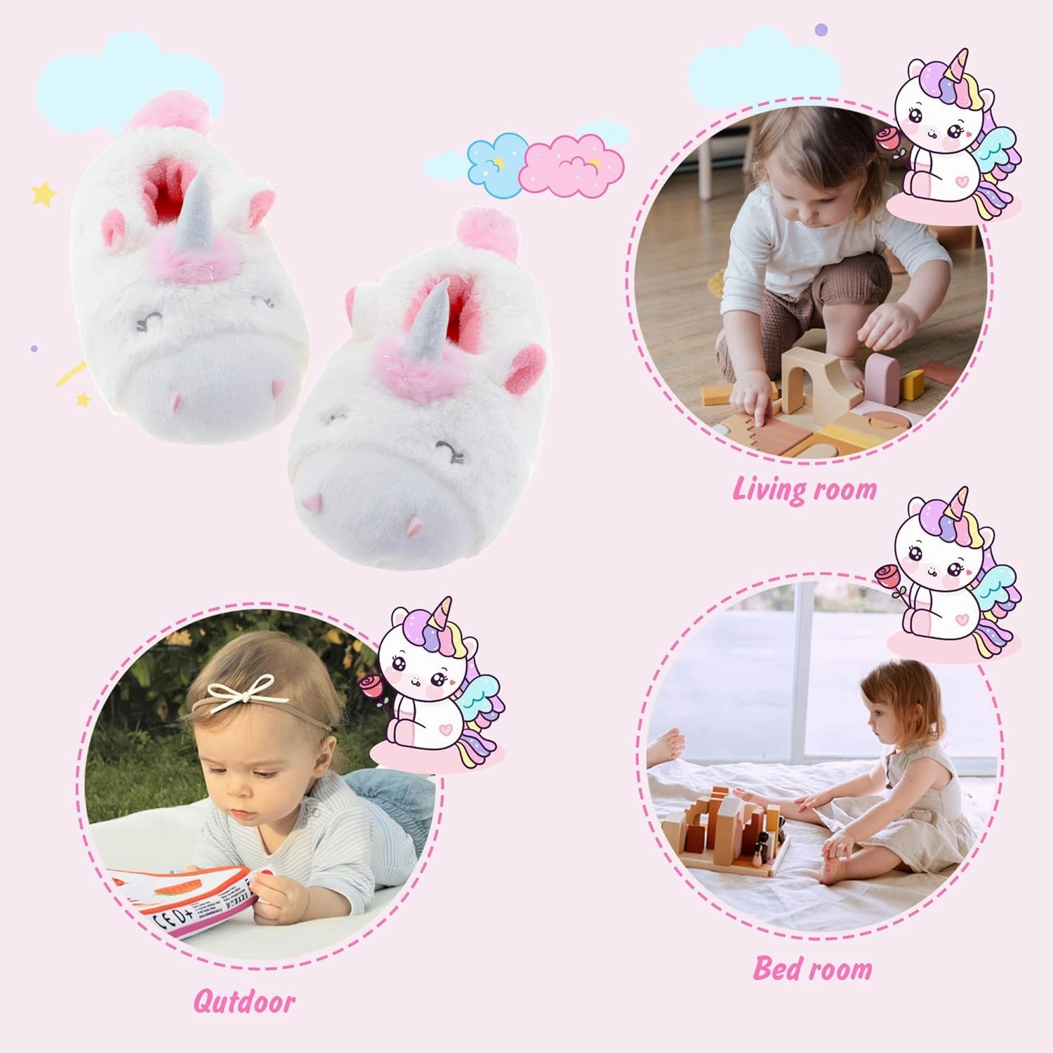 LA PLAGE Girls Unicorn Slippers for Toddler Kid Comfortable Wave-like Cozy Soft House Slippers for Toddler Girl