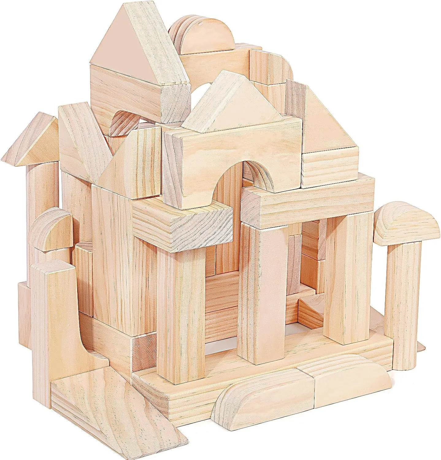 Large Wooden Building Blocks Set - Educational Preschool Learning Toys with Wooden Storage Box, Toddler Blocks Building and Stacking Toys for 3  Year Old Boy and Girl Gifts