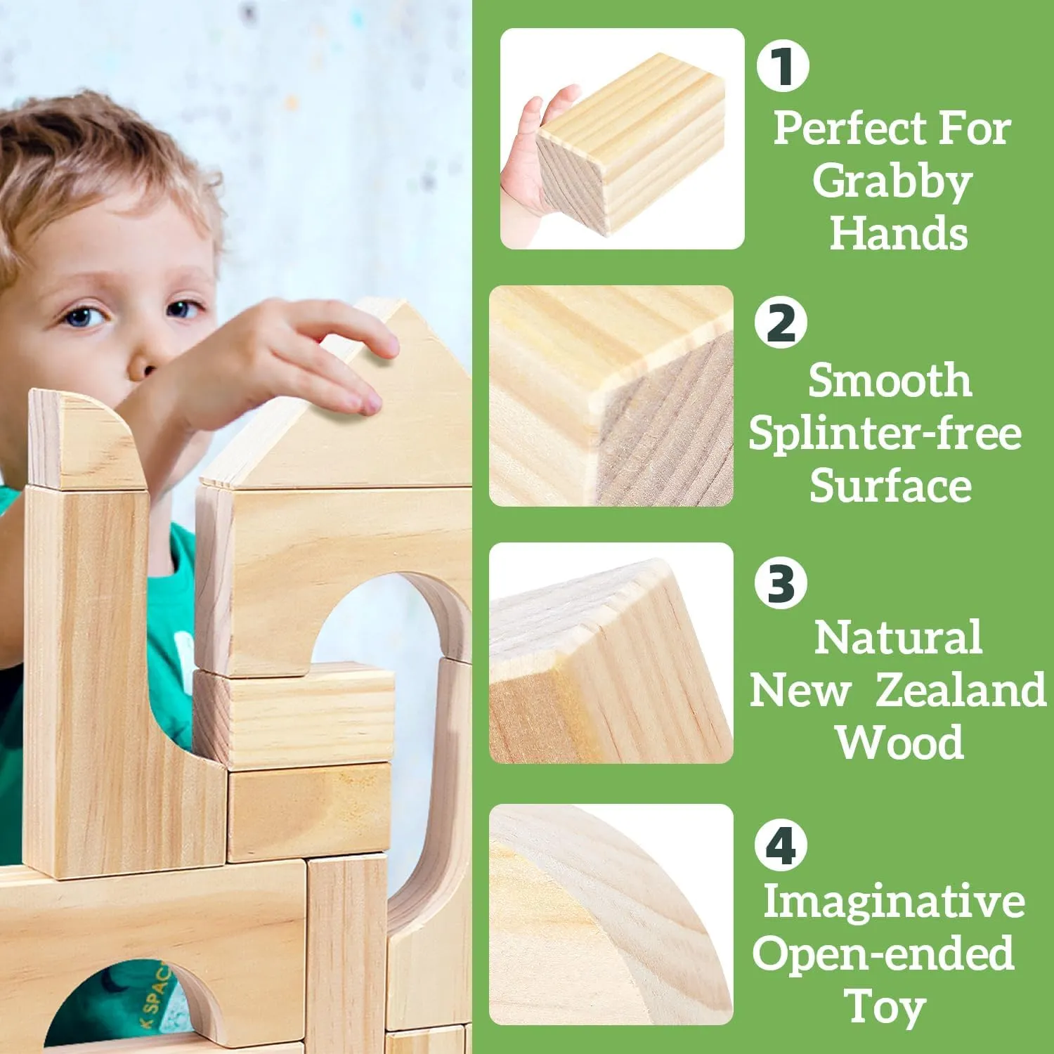 Large Wooden Building Blocks Set - Educational Preschool Learning Toys with Wooden Storage Box, Toddler Blocks Building and Stacking Toys for 3  Year Old Boy and Girl Gifts