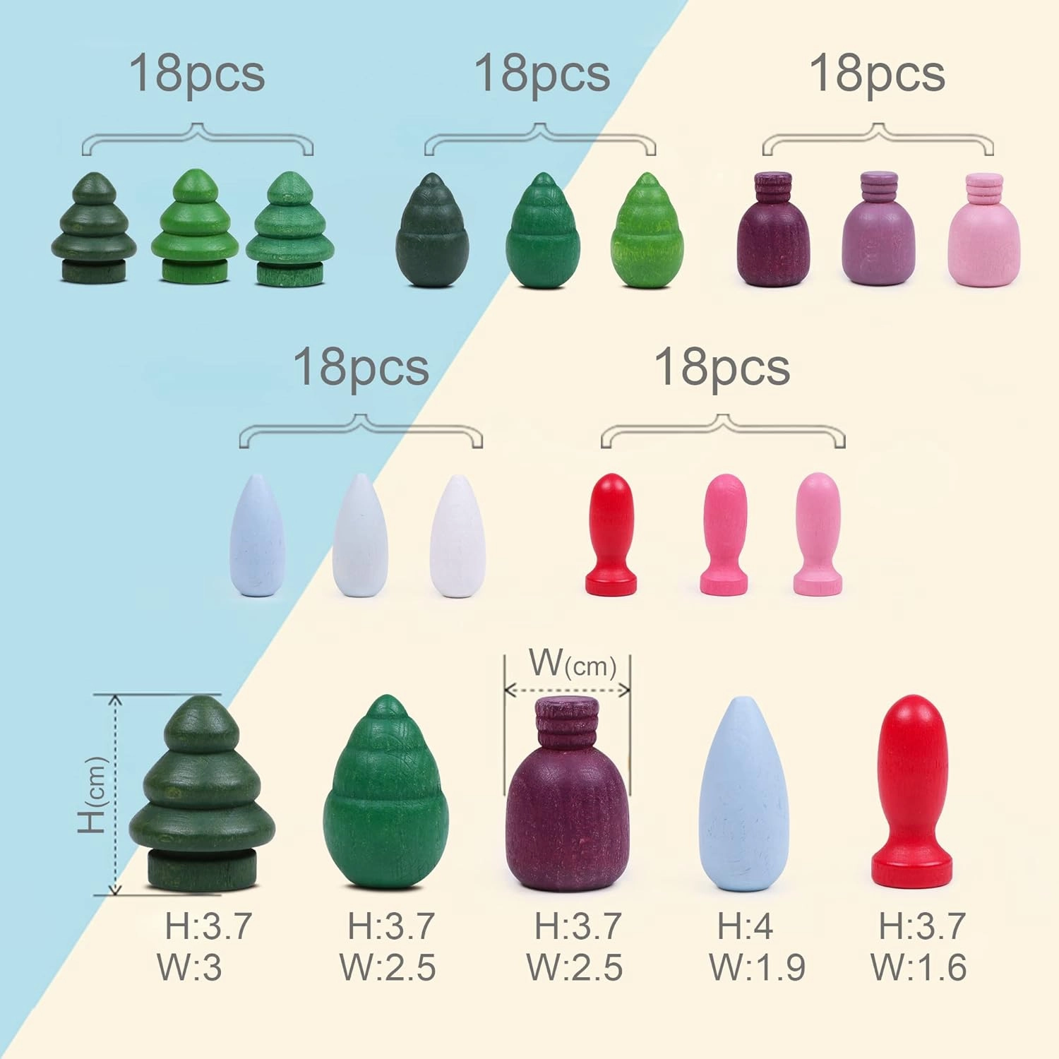 Large Set Full Rainbow Color Style Wooden Loose Parts Sensory Play Toys, Rainbow Mandala Loose Parts 5 Shapes, 15 Colors, Rainbow Stacker Nesting Toys Parts (90PCS New Shapes)
