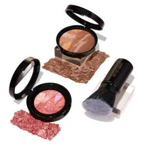 LAURA GELLER NEW YORK 40  Club Blush-n-Balance 3pc Kit: Baked Balance-N-Brighten Color Correcting Foundation, Tan   Retractable Kabuki Brush   Baked Blush-N-Brighten, Tropic Hues