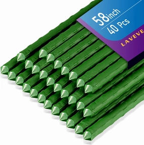 LAVEVE Garden Stakes 58 Inches Heavy Duty Steel Tomato Stake, Plastic Coated Support for Securing Trees, Climbing Plants, Cucumber, Beans, Pack of 40
