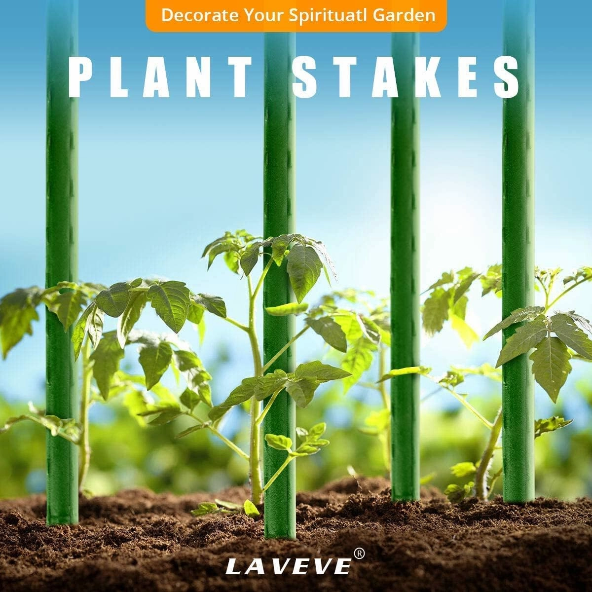 LAVEVE Garden Stakes 58 Inches Heavy Duty Steel Tomato Stake, Plastic Coated Support for Securing Trees, Climbing Plants, Cucumber, Beans, Pack of 40