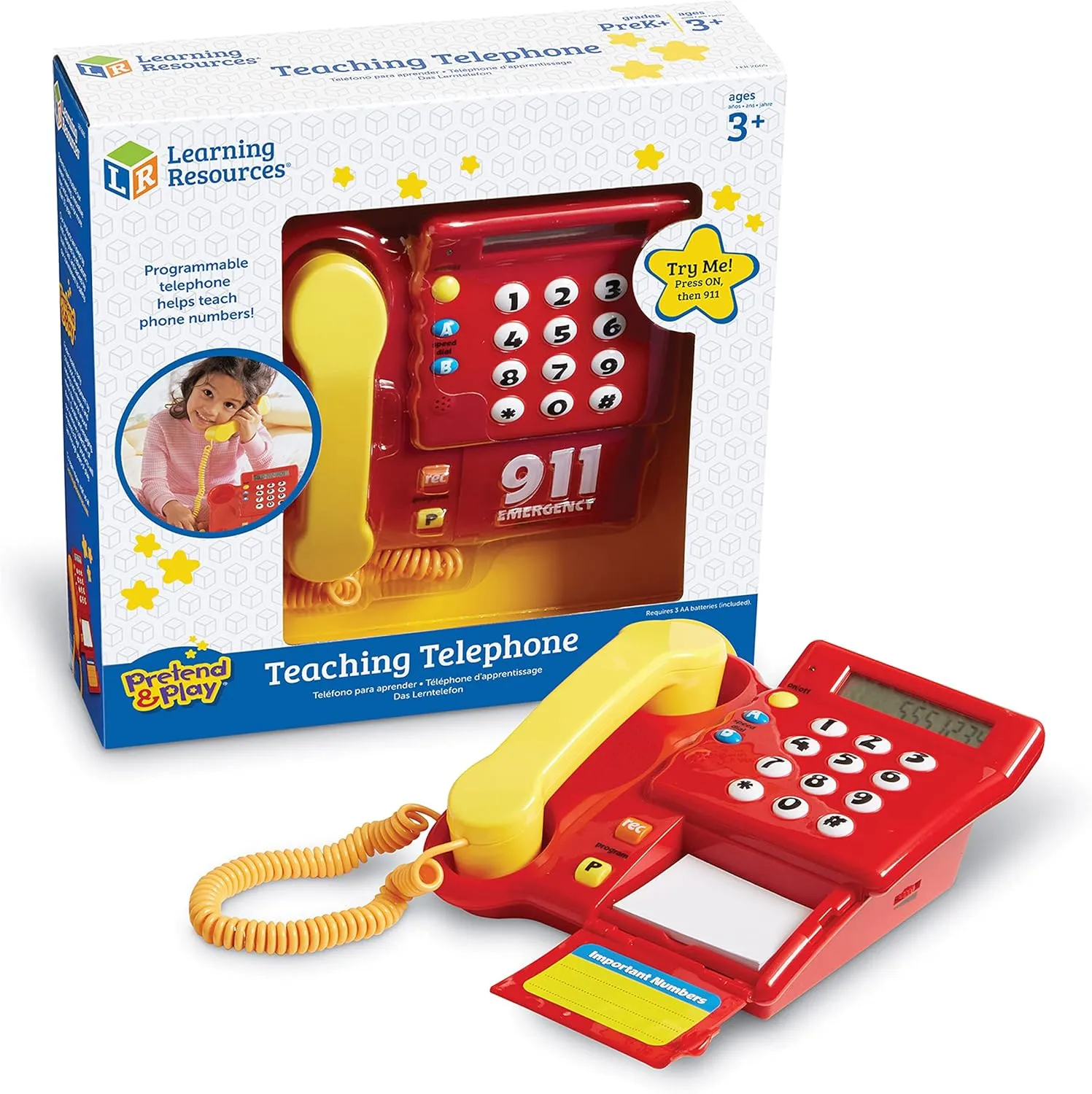 Learning Resources Teaching Telephone - 1 Piece, Ages 3  Toddler Learning Toys, Pretend Play Telephone, Toy Telephone, Phone for Kids, Pre-Recorded Greetings, Develops Memory Skills