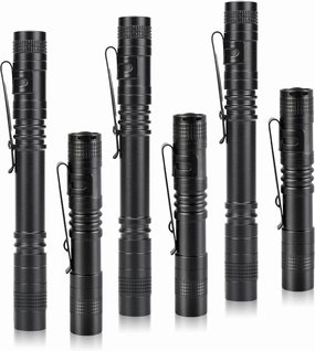 LED Pocket Pen Flashlight with Clip, Single Mode, AAA Battery Operated, Compact Portable Flashlights for Work, Emergency, 6-Pack