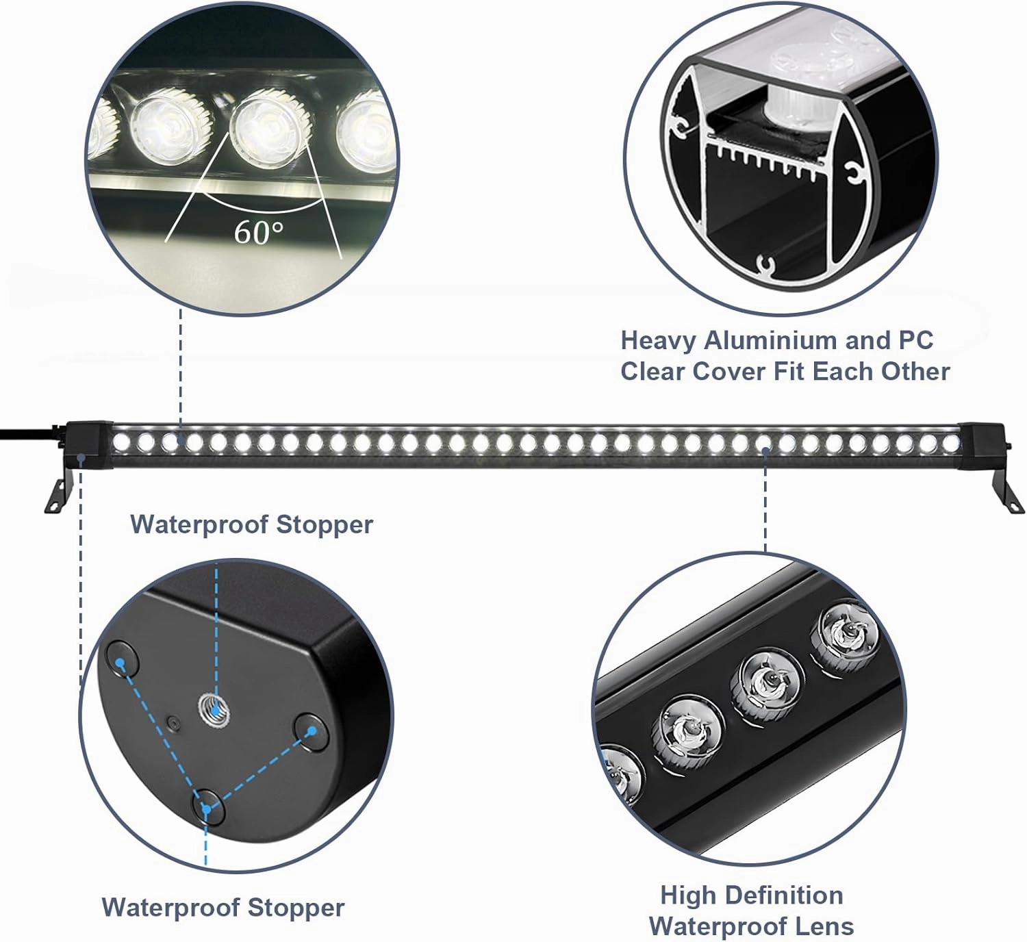 LED Wall Washer Light Bar, 72W 4FT 4000K Bright Natural White Wall Washer Lights, 120V 3850lm IP67 Waterproof Outdoor Wall Washer Light for Building Landscape Garden Patio, 2 Pack