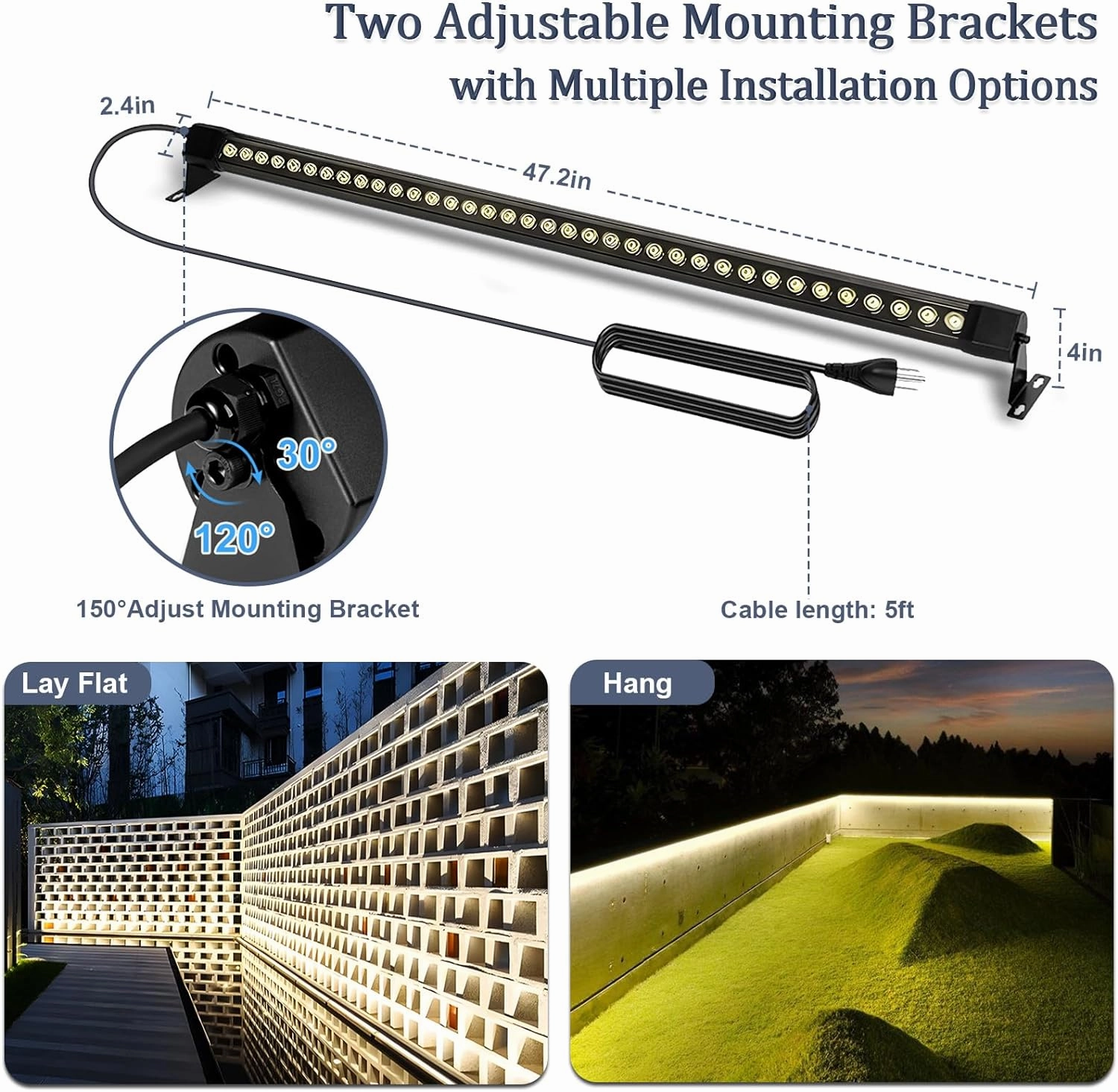LED Wall Washer Light Bar, 72W 4FT 4000K Bright Natural White Wall Washer Lights, 120V 3850lm IP67 Waterproof Outdoor Wall Washer Light for Building Landscape Garden Patio, 2 Pack