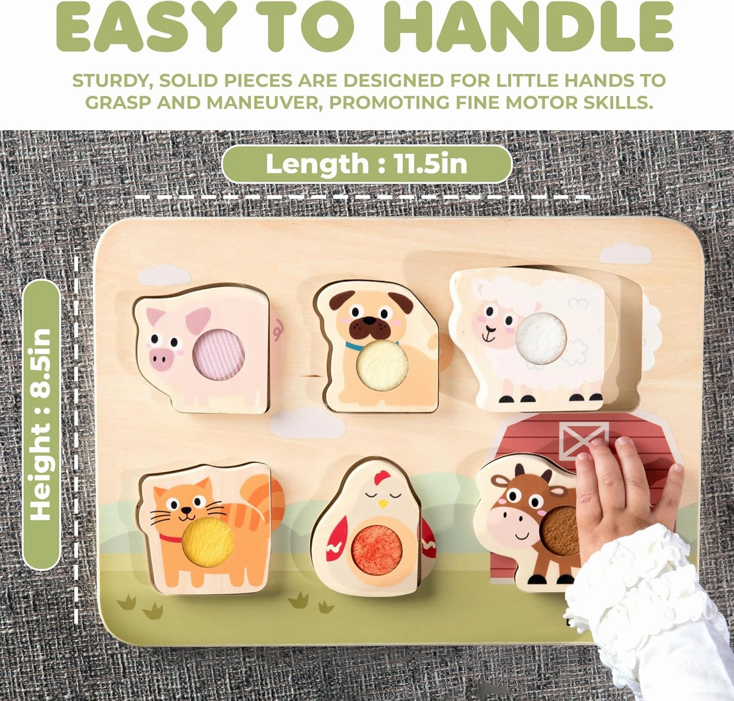LEFT2RIGHT Wooden Puzzle for Toddlers 1-3 | montessori puzzle for 2 year old boy | Best Educational Puzzle Wooden for Motor Skills & Sensory Learning | Wooden Peg Puzzles for Toddlers 1-3 Farm Edition