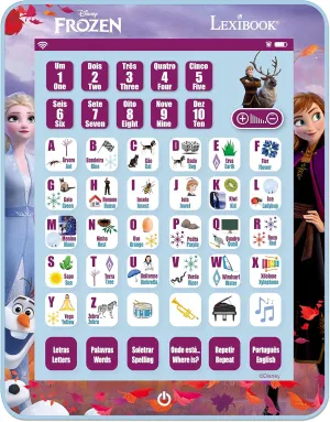 Lexibook Disney Frozen JCPAD002FZi4 Bilingual Educational Tablet for Learning Letters, Numbers, Words, Spelling and Music, English/Portuguese Languages, Blue