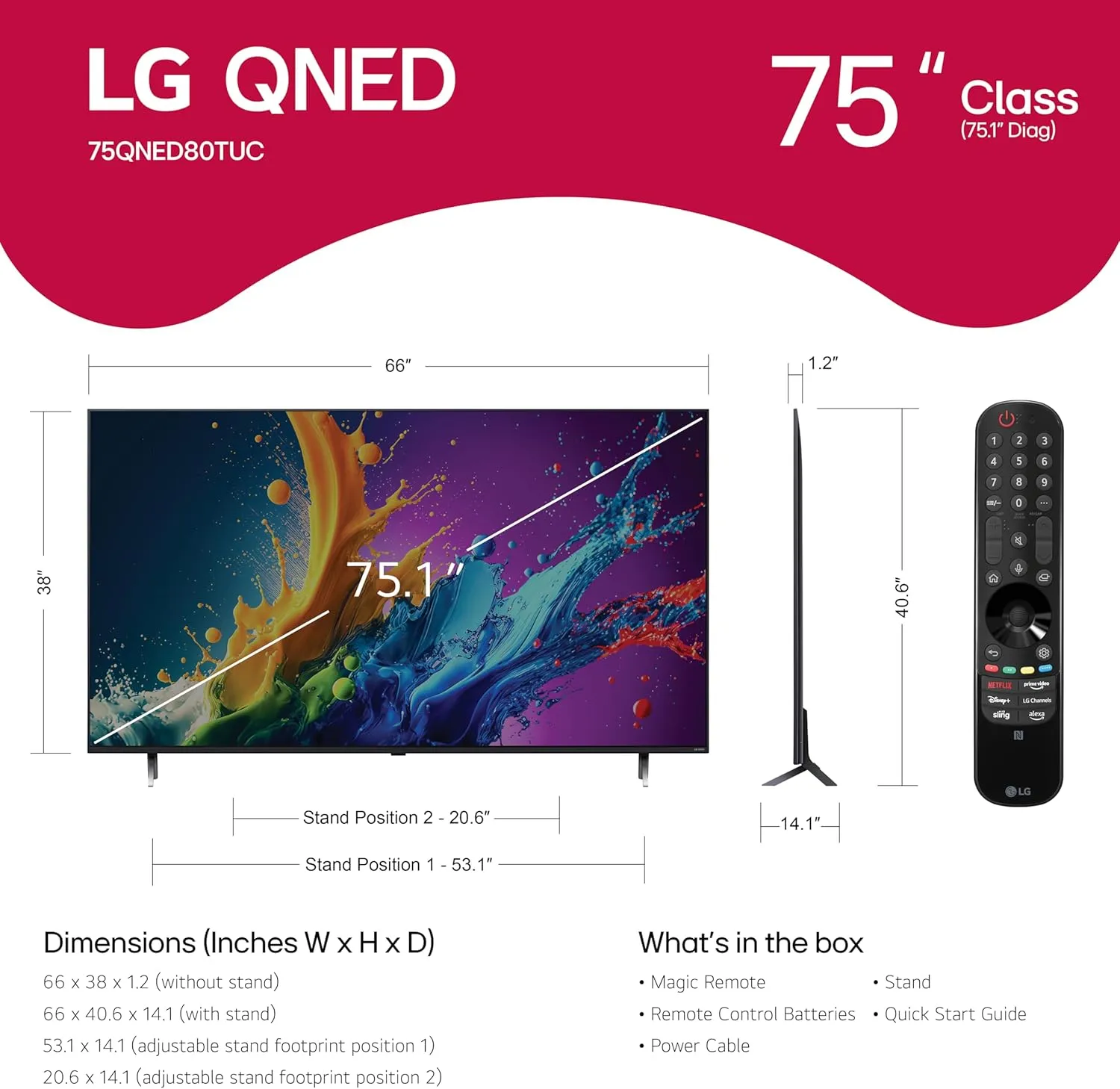 LG 75-Inch Class QNED80T Series LED Smart TV 4K Processor Flat Screen with Magic Remote AI-Powered with Alexa Built-in (75QNED80TUC, 2024)