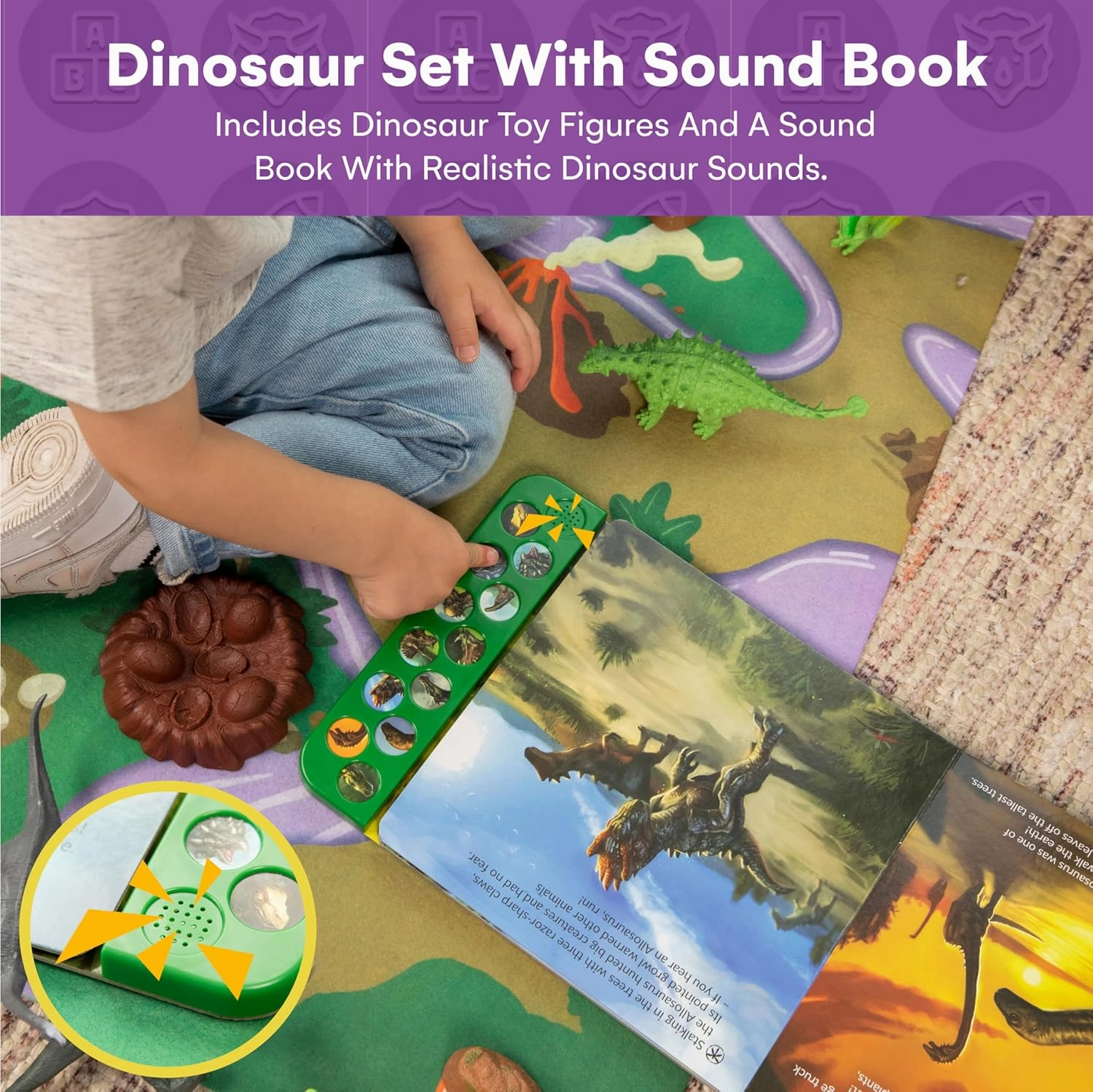 Li'l-Gen Dinosaur Toy Set for Kids Ages 3-5 - Sound Book with Realistic Roars and 12 Large 7-Inch Dino Figures - Educational Playset for Toddlers and Imaginative Exploration