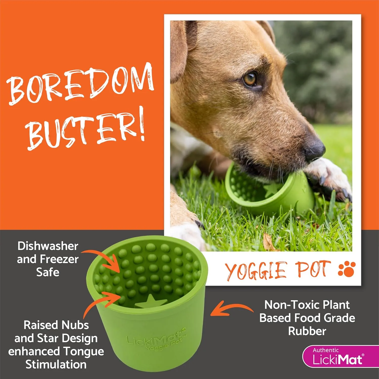 LICKIMAT Yoggie Pot – Distraction, Fun and Enrichment. Long Lasting Rubber Licking Treat Dispenser for All Dog Sizes and Slow Feeder for Small Dogs - Green