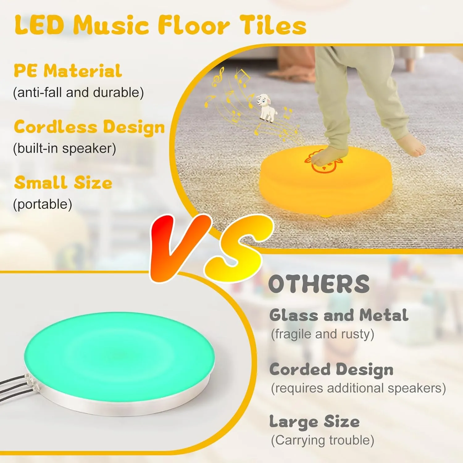 Light Up Music Floor Games, Touch Sensitive Floor Tiles Toddler Toy, Interactive Games for Kids, Musical Toys with Animal Sounds - Yellow (Sheep)