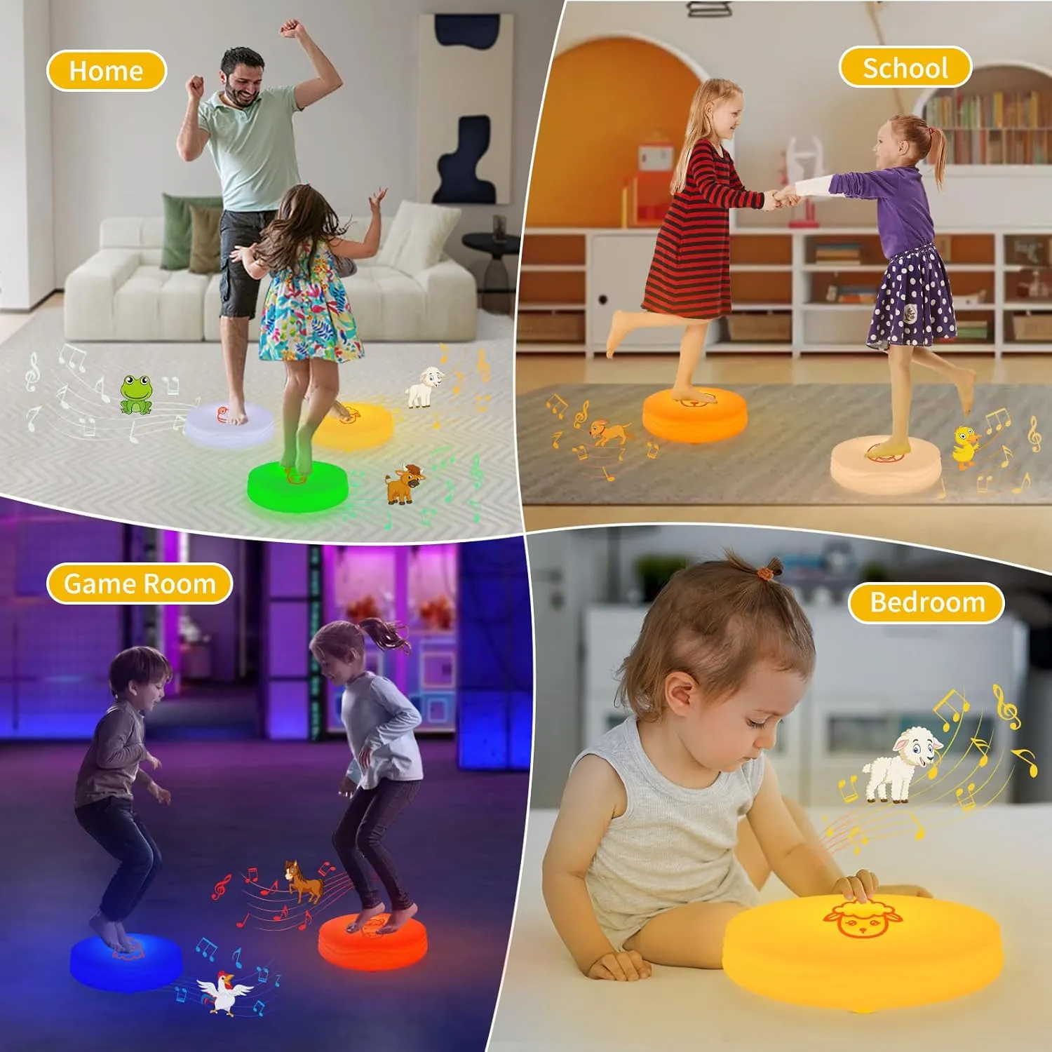 Light Up Music Floor Games, Touch Sensitive Floor Tiles Toddler Toy, Interactive Games for Kids, Musical Toys with Animal Sounds - Yellow (Sheep)
