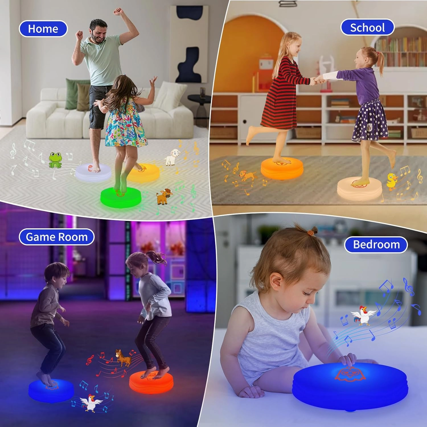 Light Up Music Floor Games, Touch Sensitive Floor Tiles Toddler Toy, Interactive Games for Kids, Musical Toys with Animal Sounds - Blue (Chicken)