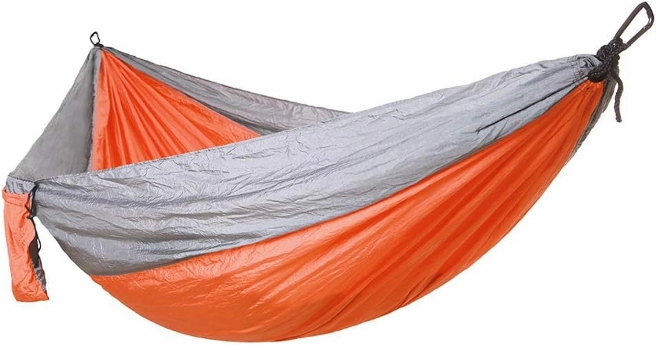 Lightweight Nylon Hammock for Camping and Travel, to Set Up with Tree Straps, Durably and Breathable, Supports Up to 300kg, Compact for Storage and (Grey red)