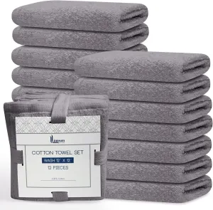 Linteum Textile Supply Premium Washcloths Set 100% Ring Spun Cotton Zero Twist Wash Cloths 12x12 Inches Absorbent Hand Towels Quick Dry Face Towels for Bathroom, Spa, Gym [Pack of 24] Dove/Lilac