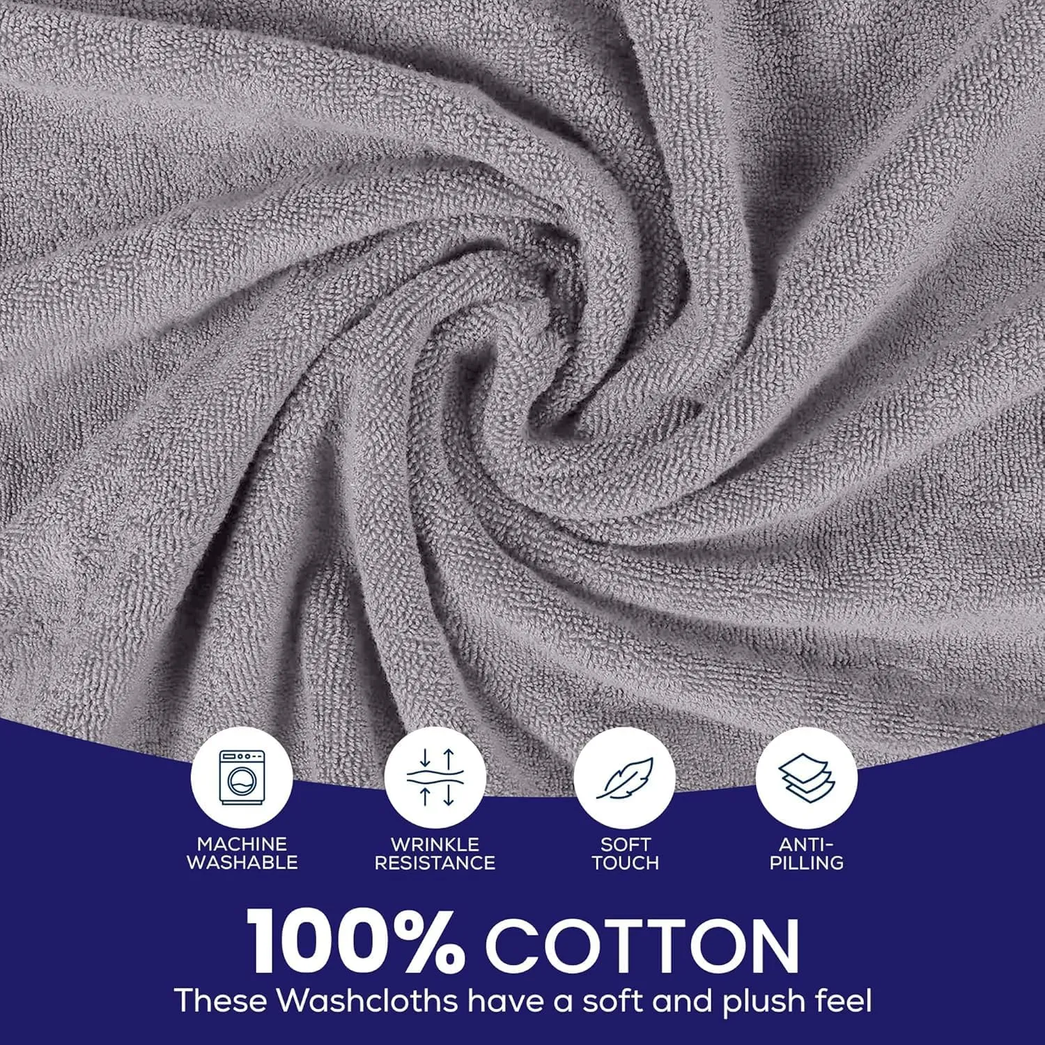 Linteum Textile Supply Premium Washcloths Set 100% Ring Spun Cotton Zero Twist Wash Cloths 12x12 Inches Absorbent Hand Towels Quick Dry Face Towels for Bathroom, Spa, Gym [Pack of 24] Dove/Lilac