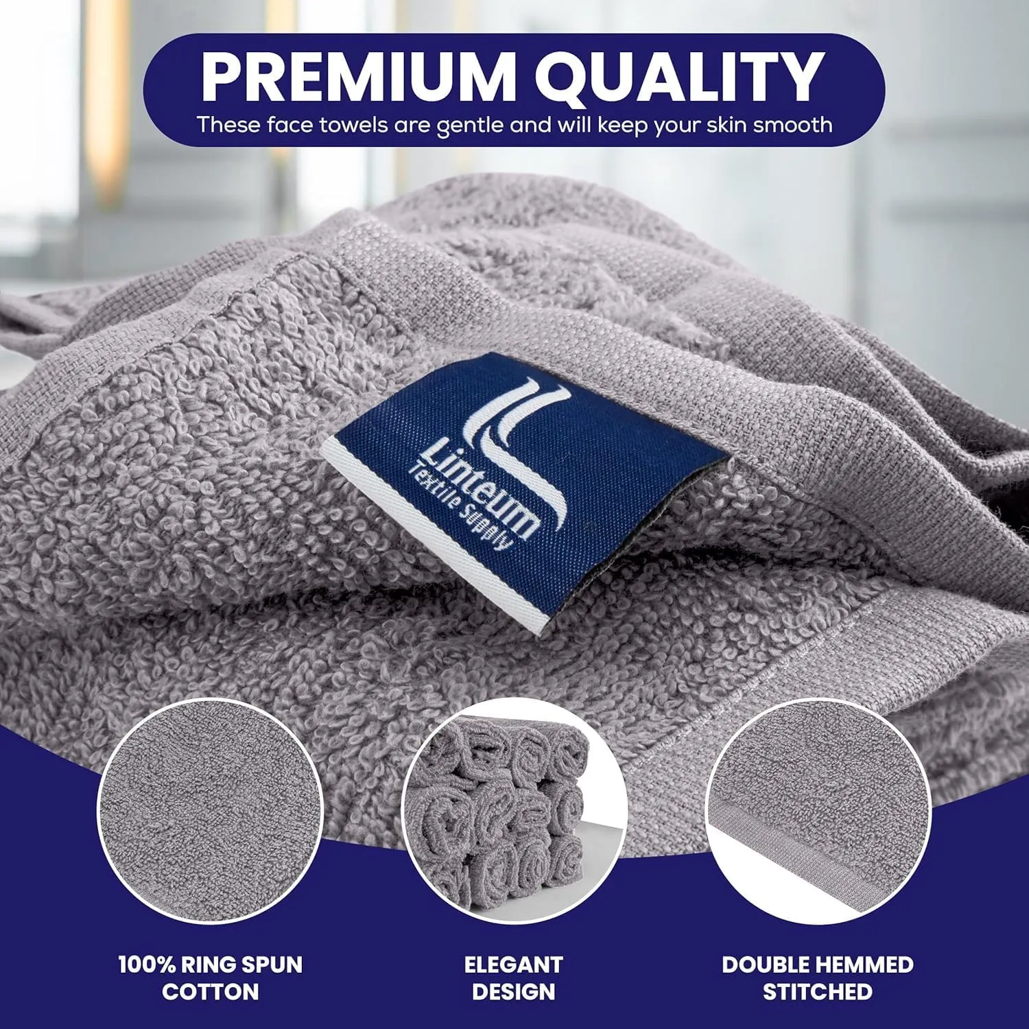 Linteum Textile Supply Premium Washcloths Set 100% Ring Spun Cotton Zero Twist Wash Cloths 12x12 Inches Absorbent Hand Towels Quick Dry Face Towels for Bathroom, Spa, Gym [Pack of 24] Dove/Lilac