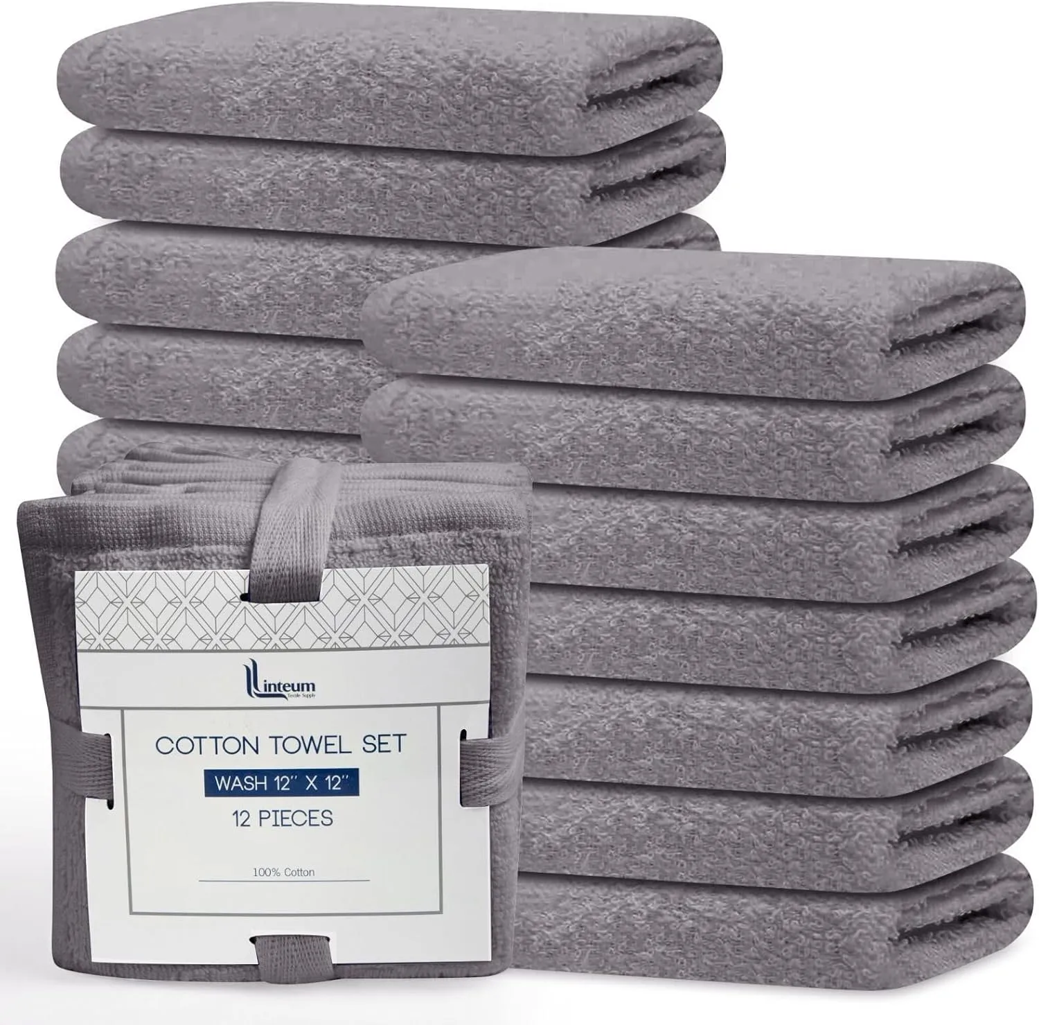 Linteum Textile Supply Premium Washcloths Set 100% Ring Spun Cotton Zero Twist Wash Cloths 12x12 Inches Absorbent Hand Towels Quick Dry Face Towels for Bathroom, Spa, Gym [Pack of 24] Dove/Lilac