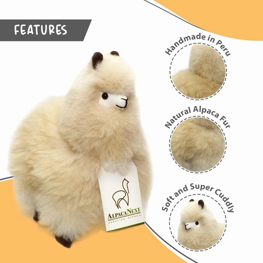 Llama Stuffed Animal – 9 inch. Cute, Soft and Cuddly Alpaca Plush Toy Handcrafted on Real Alpaka Natural Fur (9 inches, Beige)