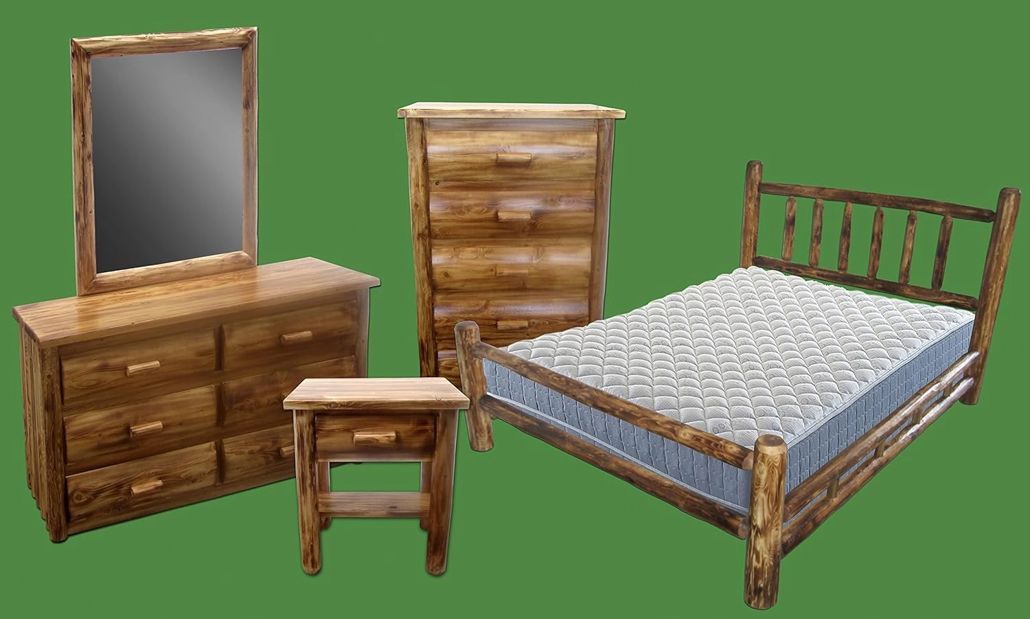 Log Bed Frame with Headboard, King Size - Torched Finish, Rustic, Solid Cedar Wood, Heavy Duty, Amish Handcrafted in USA
