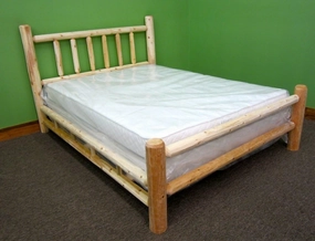 Log Bed Frame with Headboard, King Size - Unfinished Natural, Solid White Cedar Wood, Heavy Duty, Amish Handcrafted in USA