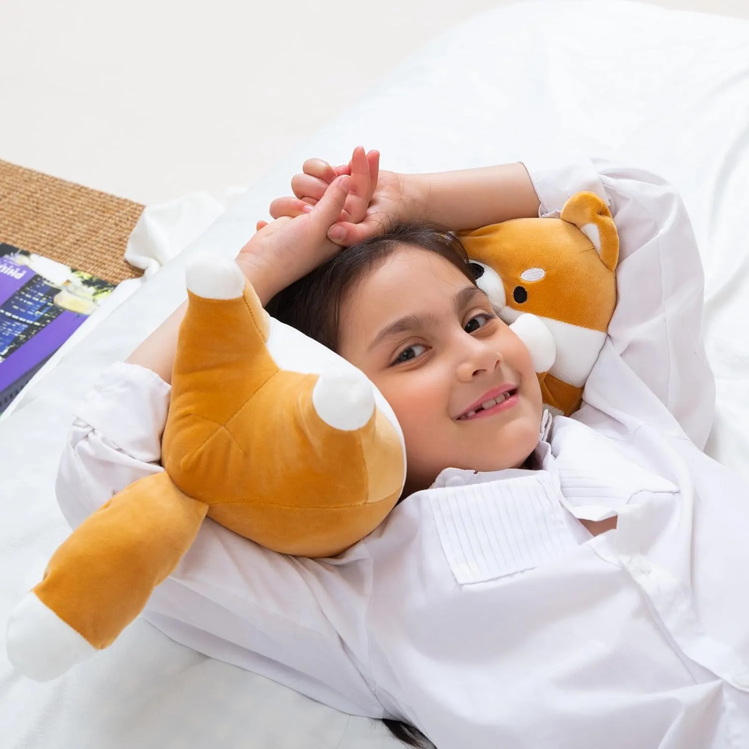 Long Shiba Inu Plush Body Pillow Giant Stuffed Animal Corgi Dog Plush Toys Hugging Pillow, Soft Long Dog Sleeping Cushion Gifts for Girls Boys (Yellow, 70cm/27.5inch)