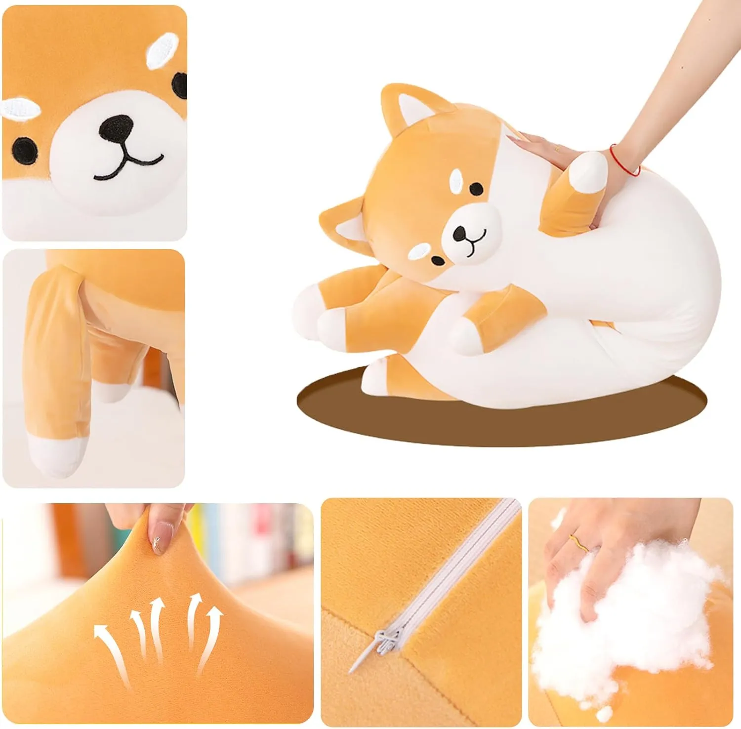 Long Shiba Inu Plush Body Pillow Giant Stuffed Animal Corgi Dog Plush Toys Hugging Pillow, Soft Long Dog Sleeping Cushion Gifts for Girls Boys (Yellow, 70cm/27.5inch)