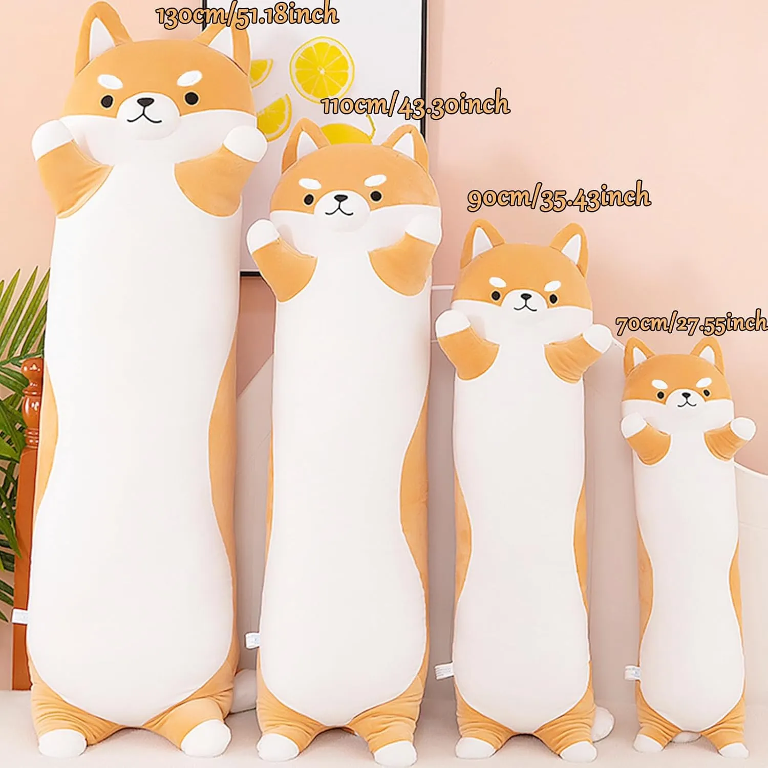 Long Shiba Inu Plush Body Pillow Giant Stuffed Animal Corgi Dog Plush Toys Hugging Pillow, Soft Long Dog Sleeping Cushion Gifts for Girls Boys (Yellow, 70cm/27.5inch)