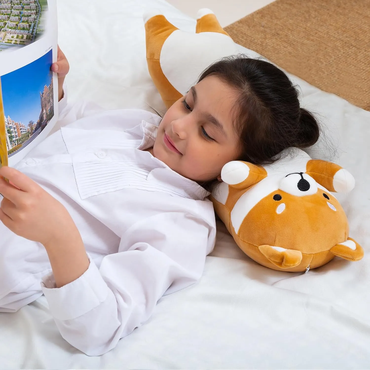 Long Shiba Inu Plush Body Pillow Giant Stuffed Animal Corgi Dog Plush Toys Hugging Pillow, Soft Long Dog Sleeping Cushion Gifts for Girls Boys (Yellow, 70cm/27.5inch)