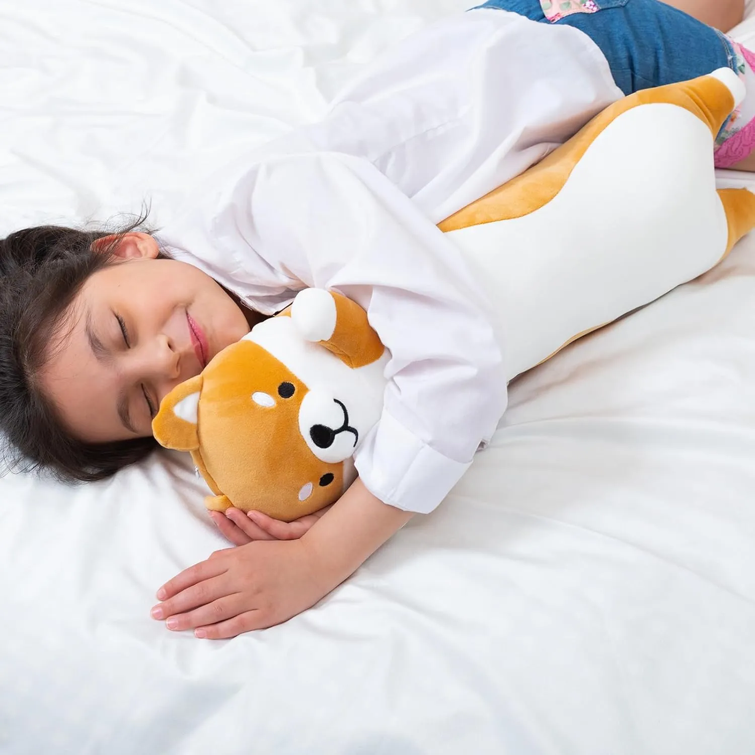 Long Shiba Inu Plush Body Pillow Giant Stuffed Animal Corgi Dog Plush Toys Hugging Pillow, Soft Long Dog Sleeping Cushion Gifts for Girls Boys (Yellow, 70cm/27.5inch)
