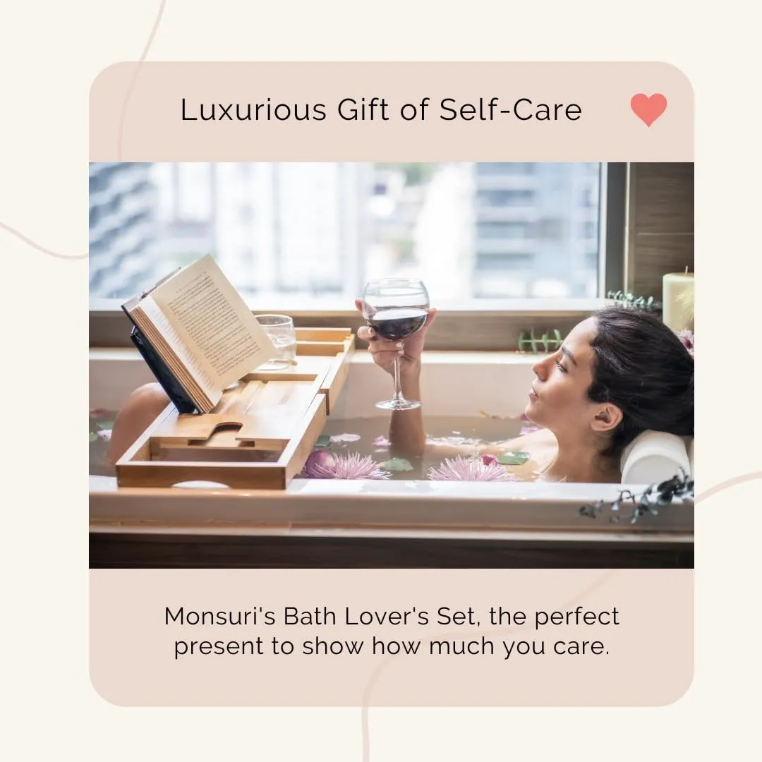 Luxurious Bath Gift Set for Women: Bamboo Bathtub Tray Caddy, Bath Spa Pillow, Bath Bombs & Bath Salts - Ultimate Spa Day Gifts for Women, Relaxation Gift Basket for Moms & Self Care