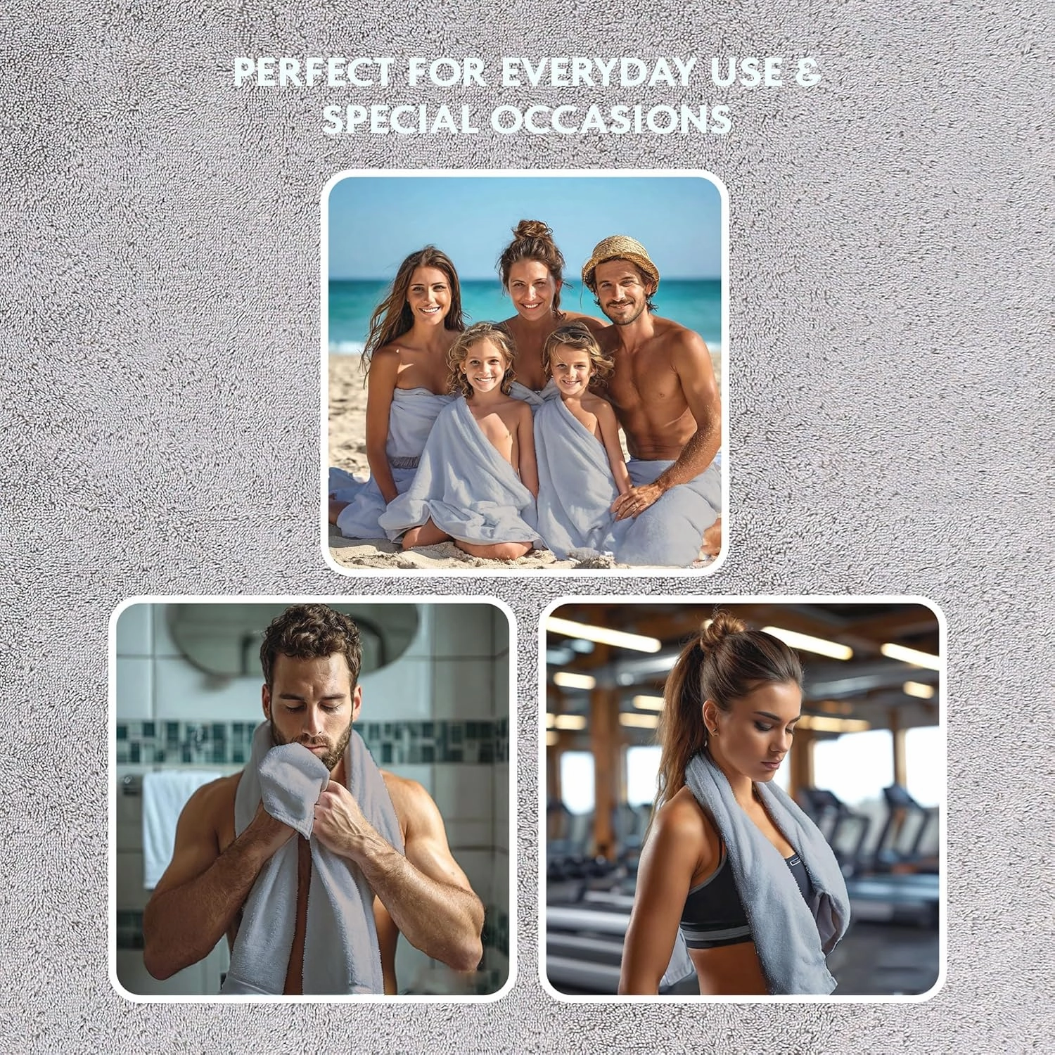 Luxury Turkish Cotton Bath Towel Set - Soft & Absorbent, Quick Dry, 6-Piece Set (2 Bath Towels, 2 Hand Towels, 2 Washcloths) - Grey