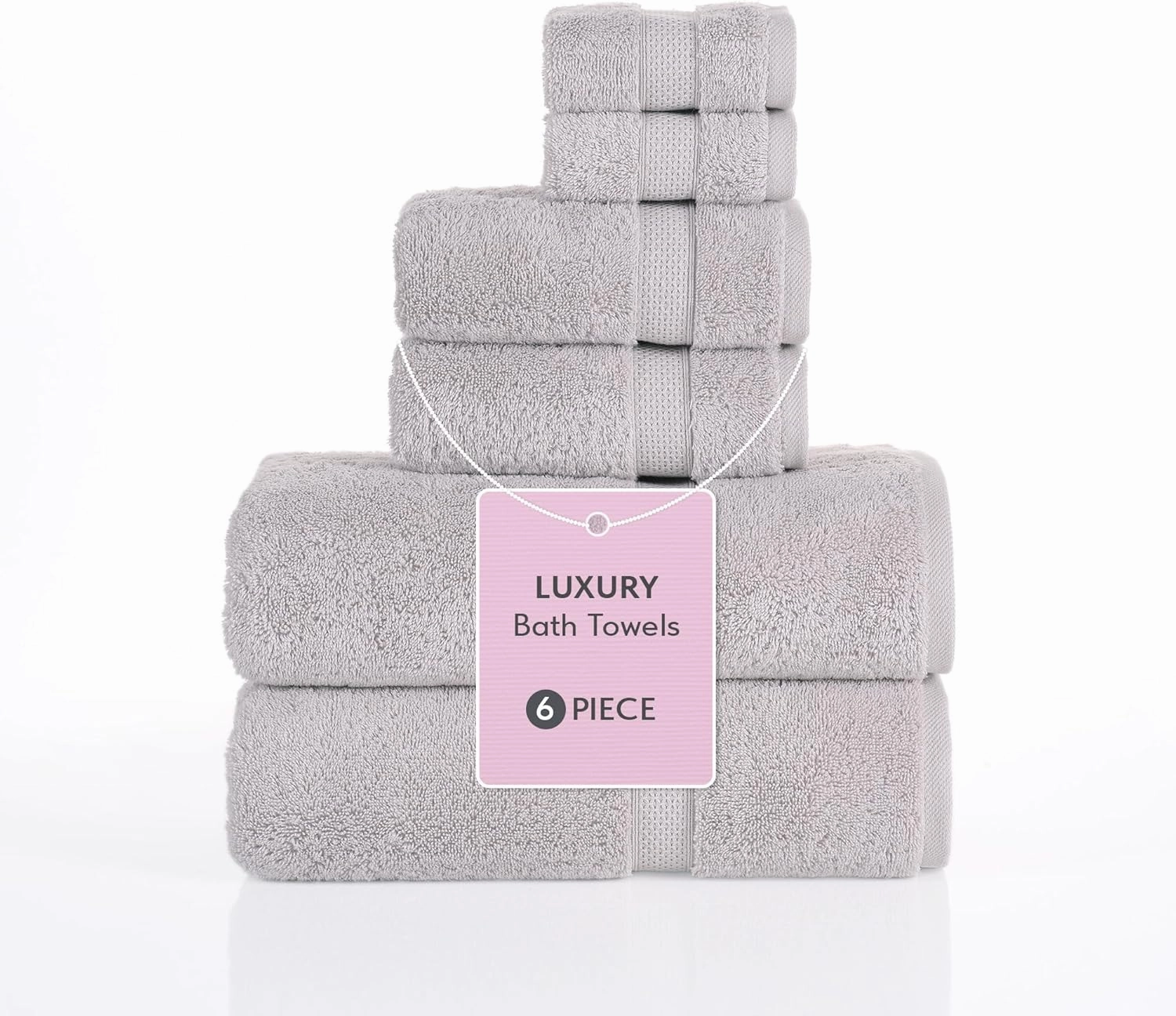 Luxury Turkish Cotton Bath Towel Set - Soft & Absorbent, Quick Dry, 6-Piece Set (2 Bath Towels, 2 Hand Towels, 2 Washcloths) - Grey
