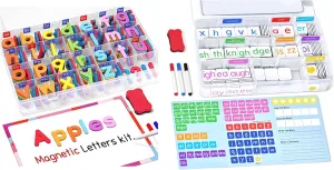 Magnetic Alphabet Letters Phonics Word Magnetic Letter Tiles-JoyCat 265 Alphabet Tiles, Magnetic Letters Kit with Word-Building Folder and Storage Case, Kindergarten Phonics Awareness, Science of Read