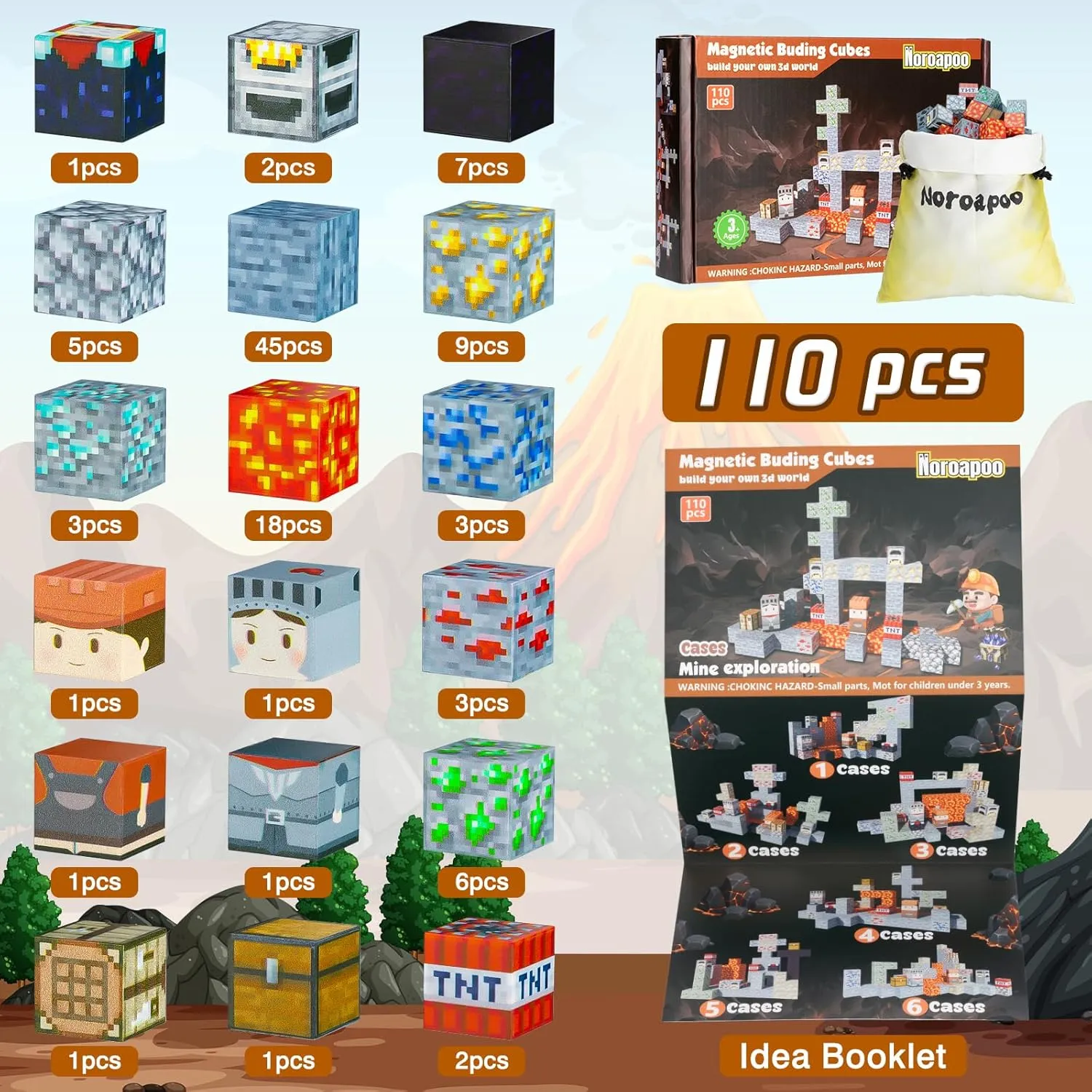 Magnetic Blocks - Build Mine Magnet Craft World Set, Magnetic Tiles LE Building go Blocks Toddler Toys STEM Sensory Outdoor Toys for 3  Year Old Boys & Girls, Creative Kids Games Kids Toys-110PCS