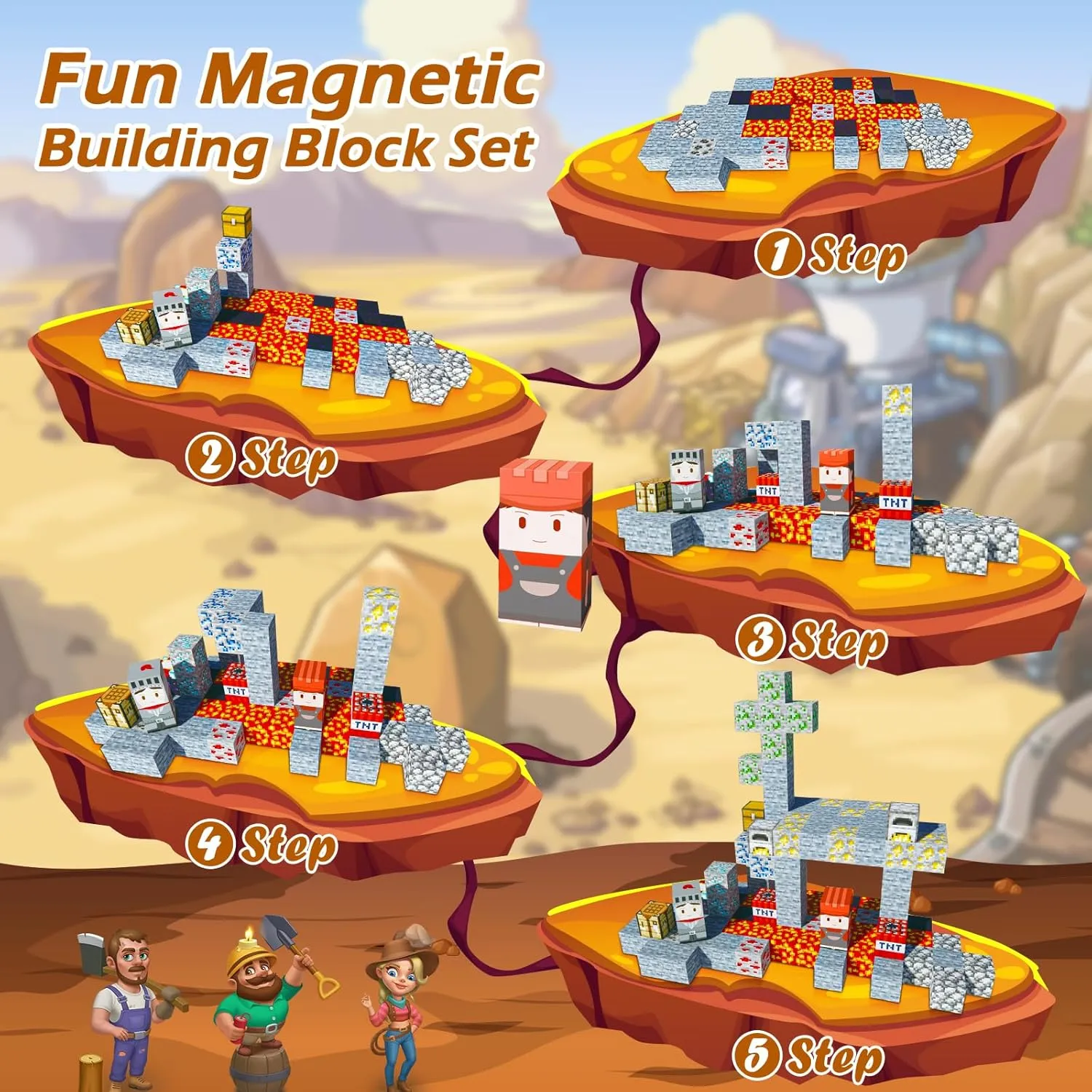 Magnetic Blocks - Build Mine Magnet Craft World Set, Magnetic Tiles LE Building go Blocks Toddler Toys STEM Sensory Outdoor Toys for 3  Year Old Boys & Girls, Creative Kids Games Kids Toys-110PCS